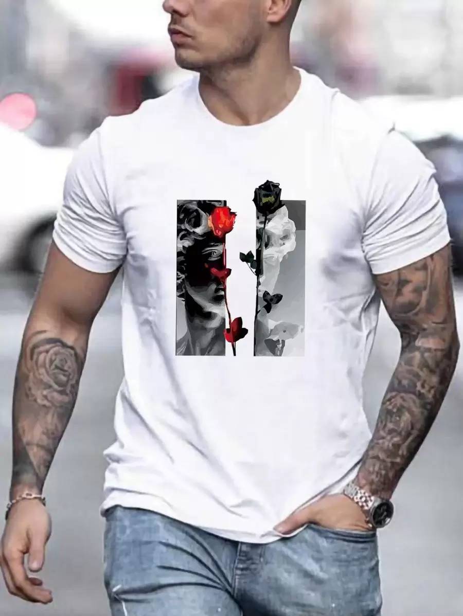 Manfinity Homme Tops Nam Con số Giải trí - trắng - Xem 1
