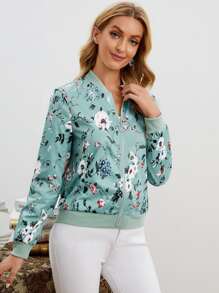 EMERY ROSE Áo khoác Dây kéo Hoa Giải trí - Màu xanh bạc hà - Xem 3