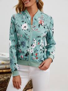 EMERY ROSE Áo khoác Dây kéo Hoa Giải trí - Màu xanh bạc hà - Xem 4