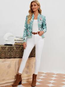 EMERY ROSE Áo khoác Dây kéo Hoa Giải trí - Màu xanh bạc hà - Xem 7