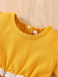 嬰兒泡泡袖凸花蕾絲細節連衣裙 - 黃色 - 查看 6