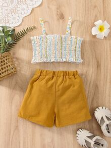 Bộ đồ Em bé viền lá sen Dải chun Nút phía trước Sọc Họa tiết hoa Boho - Nhiều màu - Xem 5