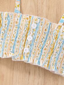 Bộ đồ Em bé viền lá sen Dải chun Nút phía trước Sọc Họa tiết hoa Boho - Nhiều màu - Xem 7