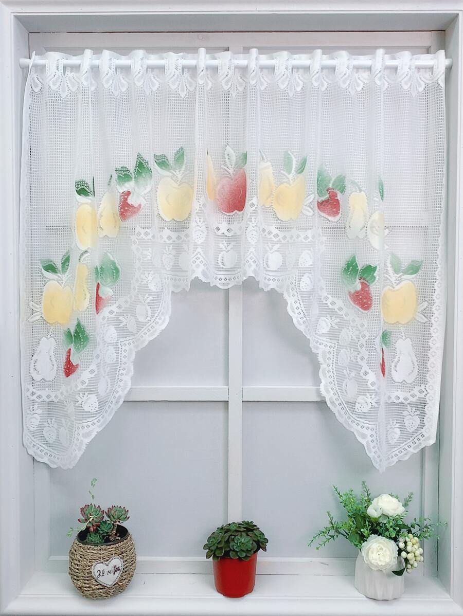 1pc Fruit Print Lace Window Valance - Multicolor - View 1