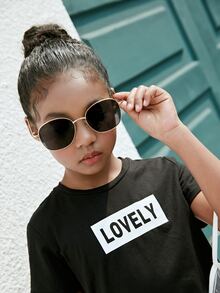 SHEIN Bộ hai mảnh Gái Tương phản Mesh Viên lá sen Lá thư Giải trí - Đen và trắng - Xem 6