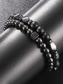 2 cái Vòng tay Nam cườm - màu đen - Xem 1