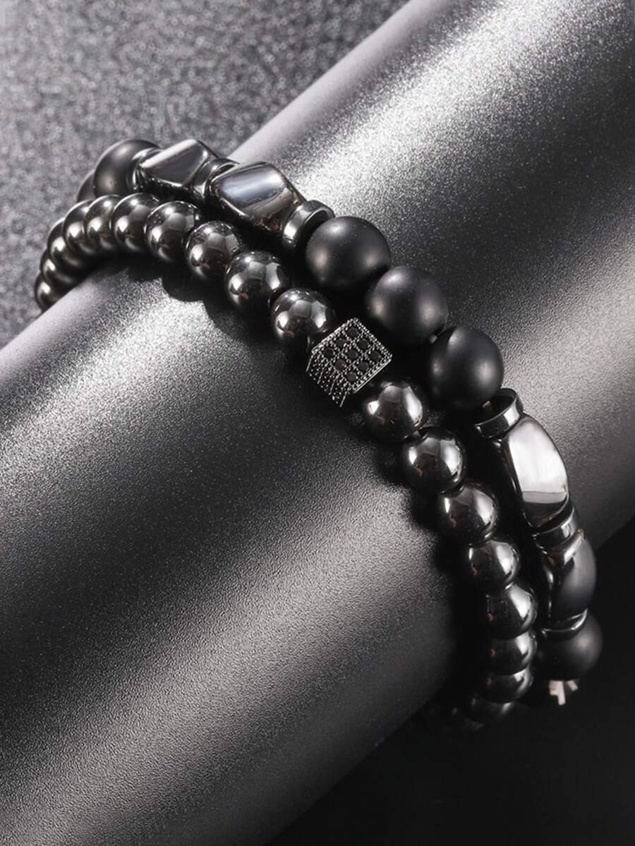 2 cái Vòng tay Nam cườm - màu đen - Xem 1