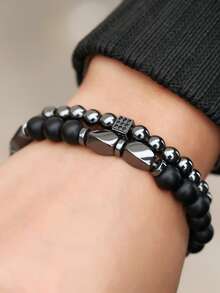 2 cái Vòng tay Nam cườm - màu đen - Xem 2