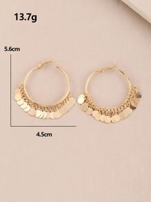 1 Pair Bohemian Geometric Metal Slice Pendant Tassel Hoop Earrings For Women - Yellow Gold - View 5