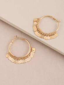1 Pair Bohemian Geometric Metal Slice Pendant Tassel Hoop Earrings For Women - Yellow Gold - View 3