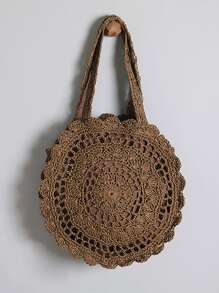 Tropiscape 极简主义扇贝边草编包，完美适用于夏季海滩旅行度假，大号手提包，最佳秋季灵感创意，营造度假氛围，放松身心，海滩，秋季，圣诞节，冬季，圣诞礼物 - 咖啡棕 - 查看 9