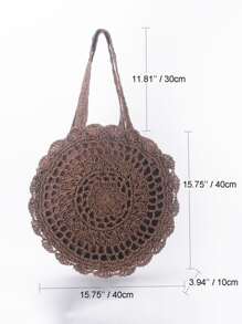 Tropiscape 极简主义扇贝边草编包，完美适用于夏季海滩旅行度假，大号手提包，最佳秋季灵感创意，营造度假氛围，放松身心，海滩，秋季，圣诞节，冬季，圣诞礼物 - 咖啡棕 - 查看 11