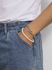 2入組男士珍珠串珠手環 - 彩色 - 查看 1