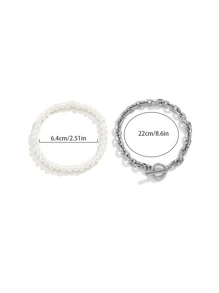 2入組男士珍珠串珠手環 - 彩色 - 查看 3