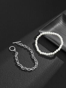 2入組男士珍珠串珠手環 - 彩色 - 查看 4