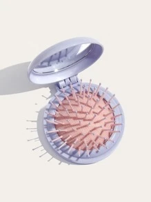 1入組氣墊梳和鏡子二合一迷你髮刷適用於錢包口袋髮刷附鏡子適合女孩小便攜鏡子帶刷旅行裝可折疊髮刷適用於後背包