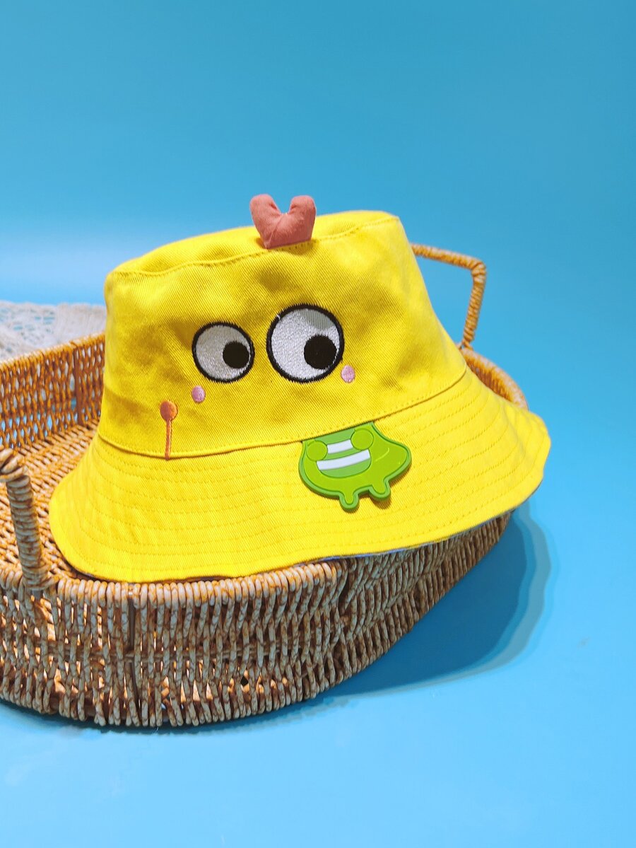 Toddler Kids Cartoon Embroidered Bucket Hat - Yellow - View 1