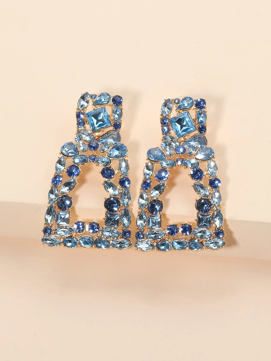 Rhinestone Decor Drop Earrings - Blue - View 1