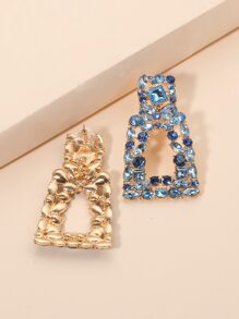 Rhinestone Decor Drop Earrings - Blue - View 2
