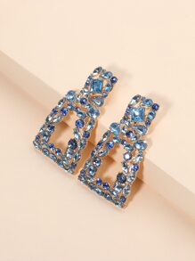 Rhinestone Decor Drop Earrings - Blue - View 4