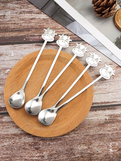 5pcs Cartoon Cow Design Spoon School Supplies,Christmas Gift