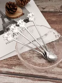 5pcs Cartoon Cow Design Spoon School Supplies,Christmas Gift