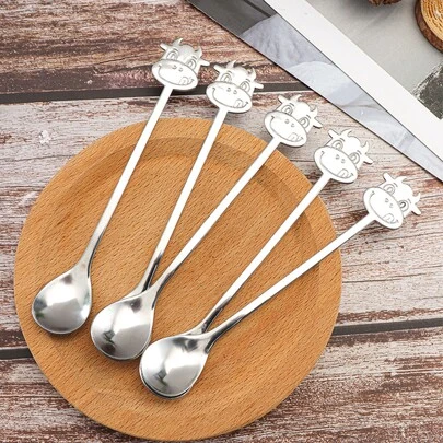 5 stuks Cartoon Koe Ontwerp Lepel Schoolbenodigdheden, Kerstcadeau