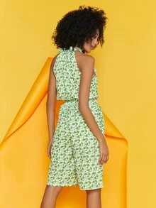 CreativeWingy 水果印花繫帶領上衣和短褲