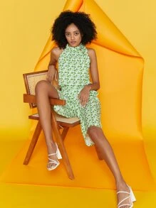 CreativeWingy 水果印花繫帶領上衣和短褲