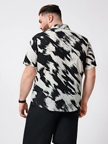 EASEVO Men Plus Brush Stroke Print Shirt - Black and White - View 2