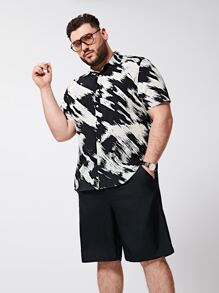 EASEVO Men Plus Brush Stroke Print Shirt - Black and White - View 3
