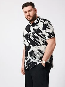 EASEVO Men Plus Brush Stroke Print Shirt - Black and White - View 4