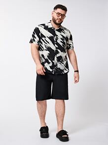 EASEVO Men Plus Brush Stroke Print Shirt - Black and White - View 5