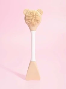 Silicone Two-Head Cleaning Facial Sheet Brush, 1pc Small Bear-Shaped Massage Face Cleaning Brush DIY Mud Film Apply Makeup Tool - Khaki - View 1
