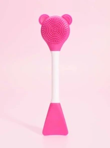 Silicone Two-Head Cleaning Facial Sheet Brush, 1pc Small Bear-Shaped Massage Face Cleaning Brush DIY Mud Film Apply Makeup Tool - Hot Pink - View 1