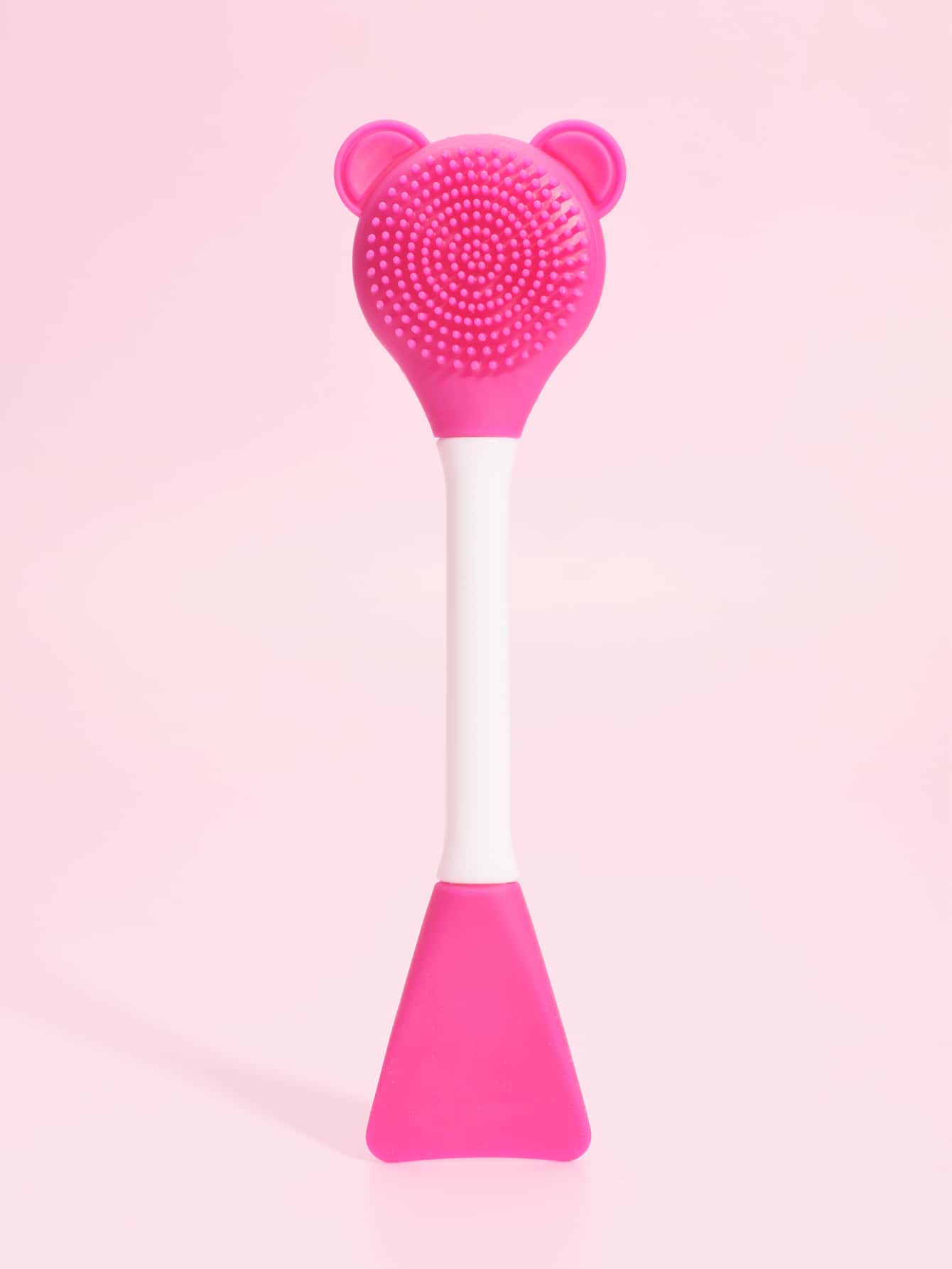 Silicone Two-Head Cleaning Facial Sheet Brush, 1pc Small Bear-Shaped Massage Face Cleaning Brush DIY Mud Film Apply Makeup Tool - Hot Pink - View 1