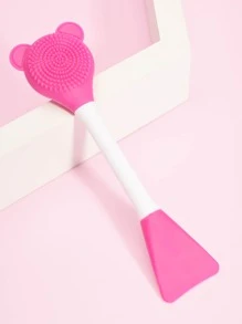 Silicone Two-Head Cleaning Facial Sheet Brush, 1pc Small Bear-Shaped Massage Face Cleaning Brush DIY Mud Film Apply Makeup Tool - Hot Pink - View 2