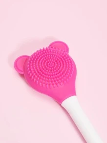 Silicone Two-Head Cleaning Facial Sheet Brush, 1pc Small Bear-Shaped Massage Face Cleaning Brush DIY Mud Film Apply Makeup Tool - Hot Pink - View 3