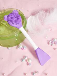 Silicone Two-Head Cleaning Facial Sheet Brush, 1pc Small Bear-Shaped Massage Face Cleaning Brush DIY Mud Film Apply Makeup Tool - Purple - View 2