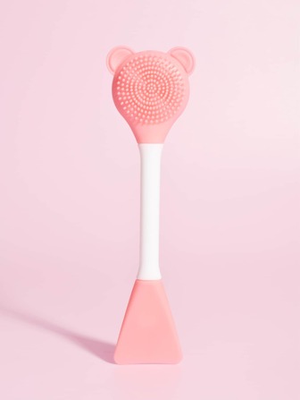 Silicone Two-Head Cleaning Facial Sheet Brush, 1pc Small Bear-Shaped Massage Face Cleaning Brush DIY Mud Film Apply Makeup Tool