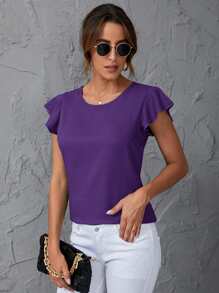 SHEIN Clasi Áo sơ mi nữ Cắt ra màu trơn Giải trí - Màu tím  Violet - Xem 1