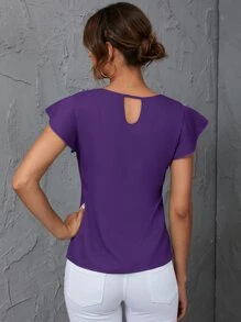 SHEIN Clasi Áo sơ mi nữ Cắt ra màu trơn Giải trí - Màu tím  Violet - Xem 2