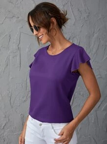 SHEIN Clasi Áo sơ mi nữ Cắt ra màu trơn Giải trí - Màu tím  Violet - Xem 5