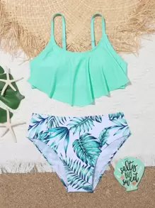 Tween Girl Random Tropical Print Bikini Set Summer Beach - Multicolor - View 1