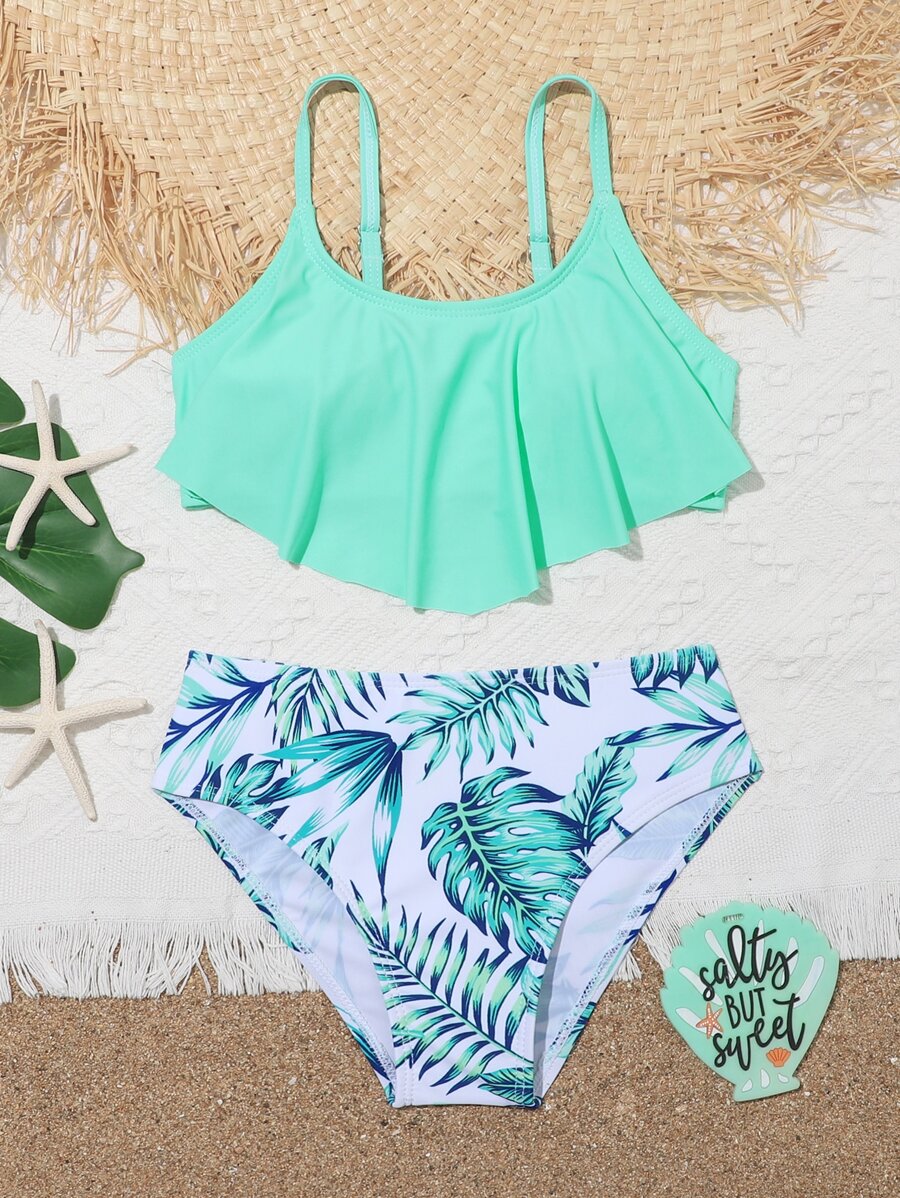 Tween Girl Random Tropical Print Bikini Set Summer Beach - Multicolor - View 1