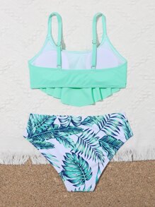 Tween Girl Random Tropical Print Bikini Set Summer Beach - Multicolor - View 2