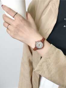 1 chiếc đồng hồ thạch anh mặt số La Mã thanh lịch đơn giản, dây đeo mỏng, thích hợp để đeo hàng ngày, sinh nhật, kỷ niệm, Halloween, quà tặng ngày lễ khác - Hoa hồng vàng - Xem 2