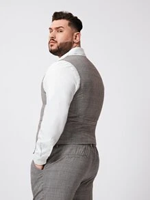 EASEVO Men Plus Plaid Button Front Vest Blazer - Grey - View 2