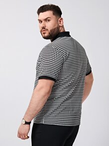 Manfinity VCAY Men Plus Contrast Trim Houndstooth Polo Shirt - Black and White - View 2