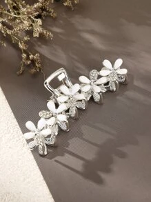 水钻花朵装饰发爪，优雅食人鱼爪夹，发夹，发卡，发夹，发抓夹，发爪夹，学校用品，大学，仿珍珠发饰，秋冬度假装扮，女士 - 銀色 - 查看 3